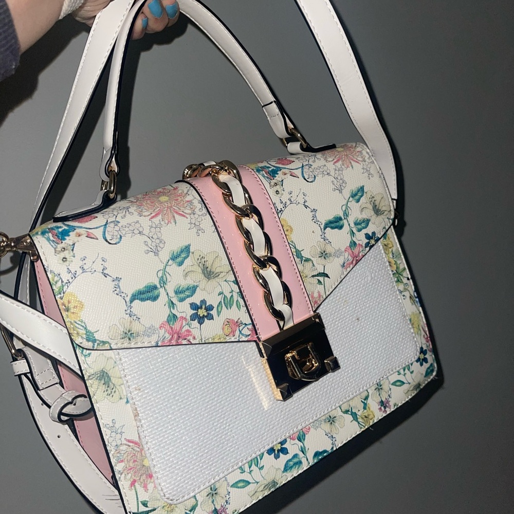 Aldo White and Pink Floral Satchel Bag